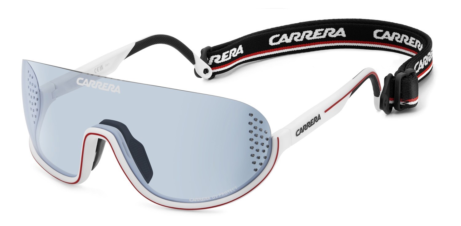 Occhiali da sole Carrera Eyedra 208737 6HT 1P colore matte white forma mask lenti azure