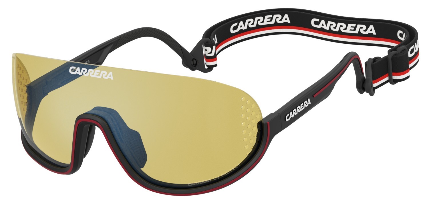 Occhiali da sole Carrera Eyedra 208737 BLX HW colore matte black red forma mask lenti yellow