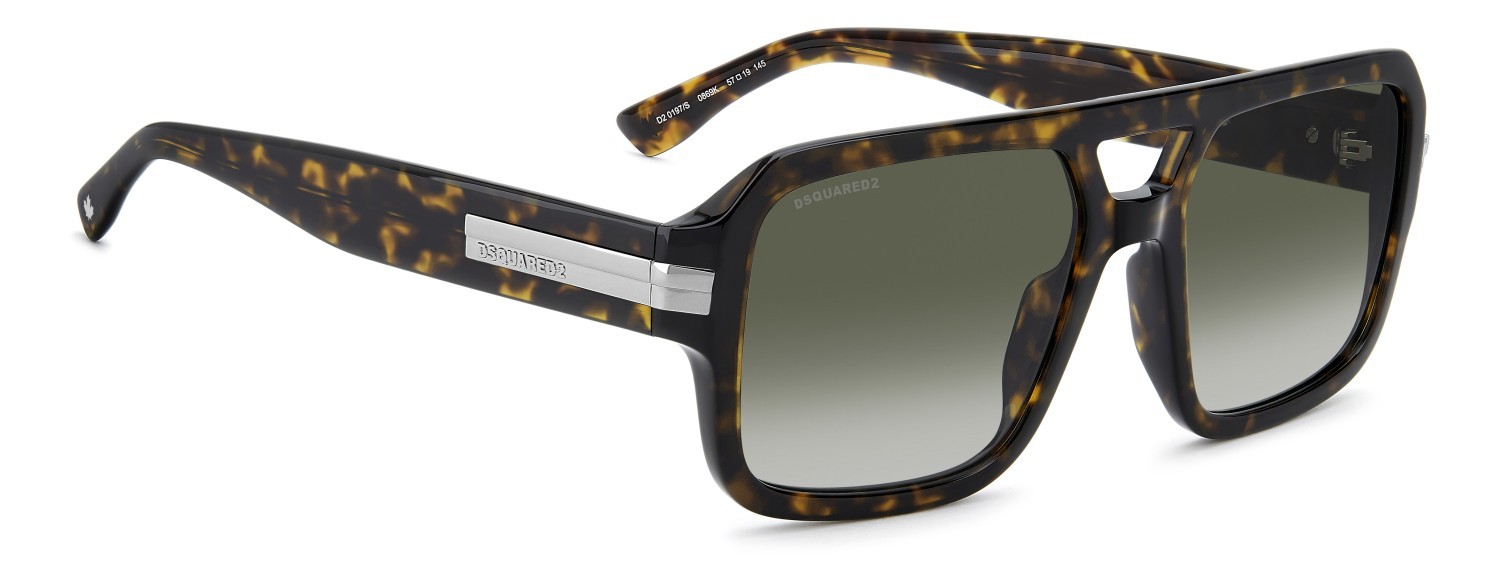 Occhiali da sole Dsquared2 D2 0197/S 208775 086 9K colore havana forma navigator lenti green shaded