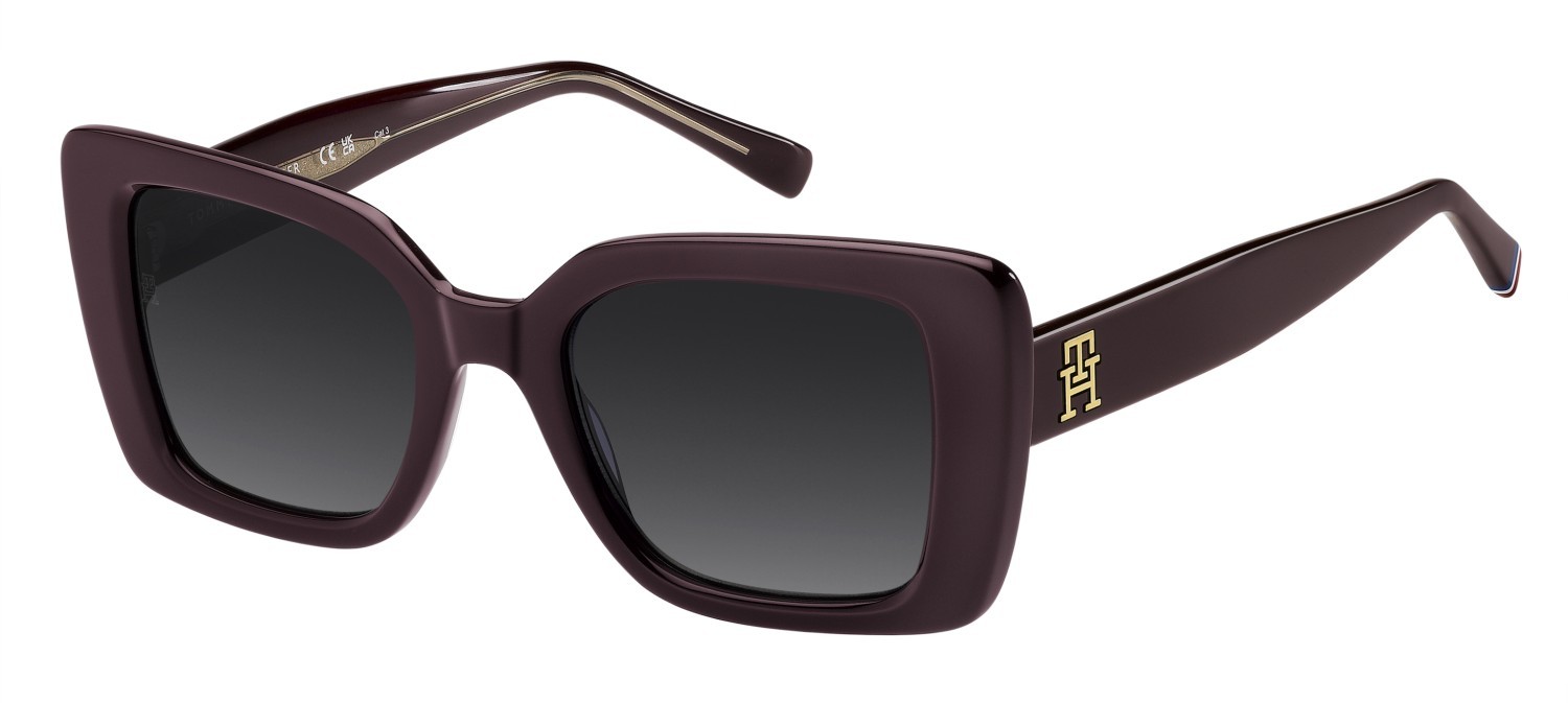 Occhiali da sole Tommy Hilfiger Th 2341/S 208785 LHF 9O colore burgundy 2 forma farfalla lenti dark grey shaded