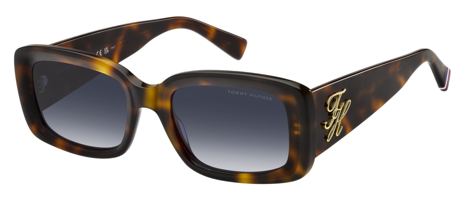 Sunglasses Tommy Hilfiger Th 2343/S 208786 05L 08 color havana 2 shape rectangle lenses dk blue shaded