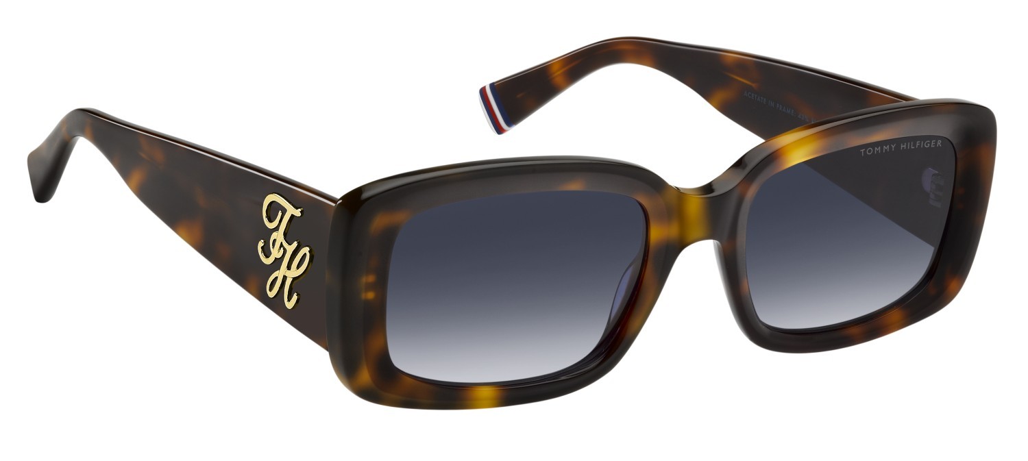 Sunglasses Tommy Hilfiger Th 2343/S 208786 05L 08 color havana 2 shape rectangle lenses dk blue shaded
