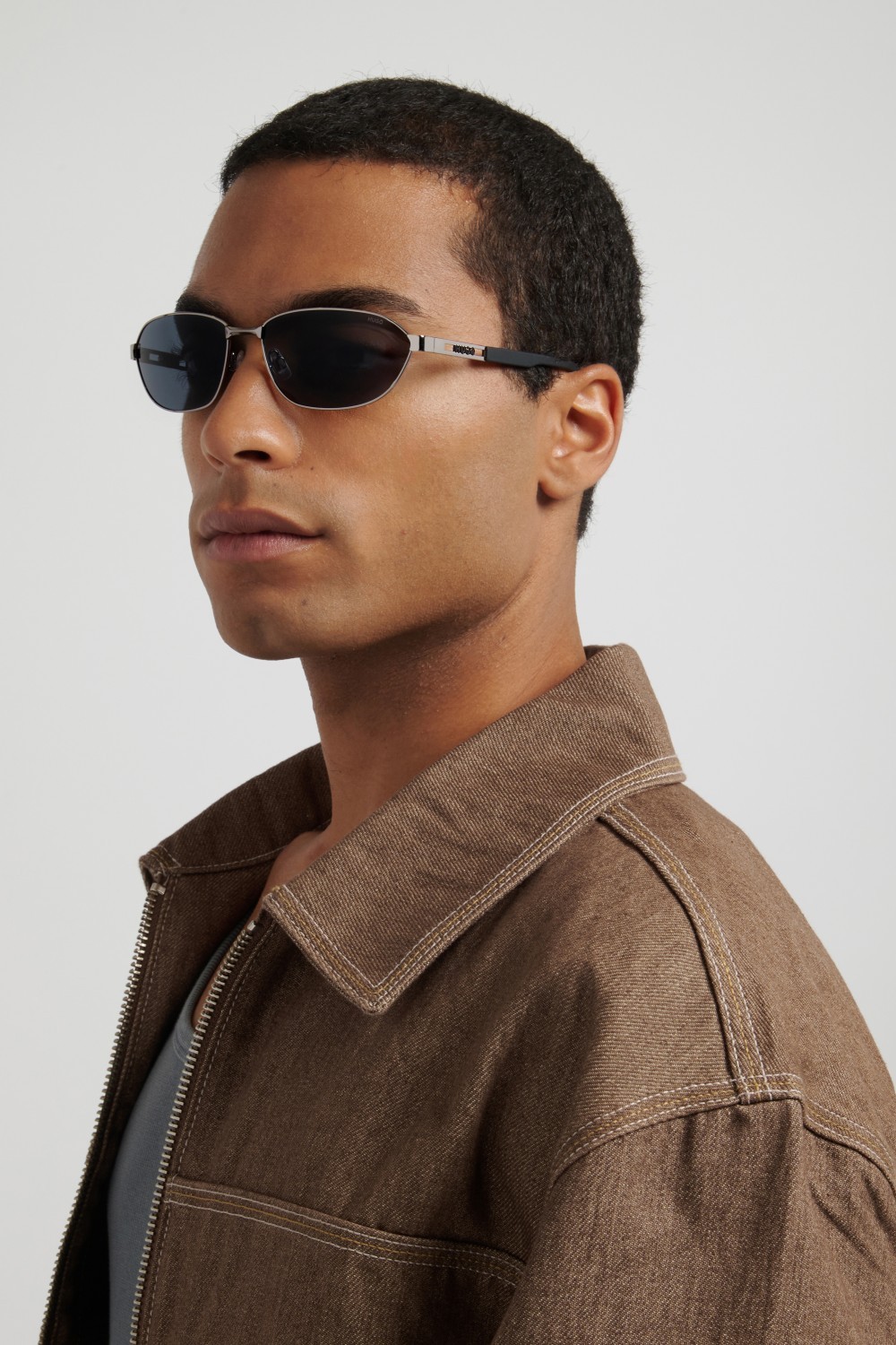 Sunglasses Hugo Hg 1413/S 208801 6LB IR color ruthenium shape rectangle lenses grey