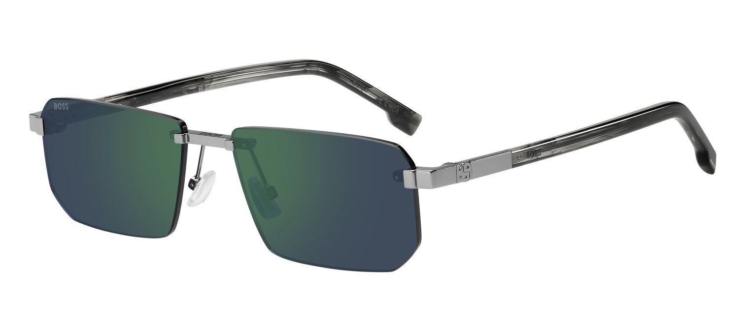 Sunglasses Hugo Boss 1918/S 208850 6LB MT color ruthenium shape rectangle lenses green mirror