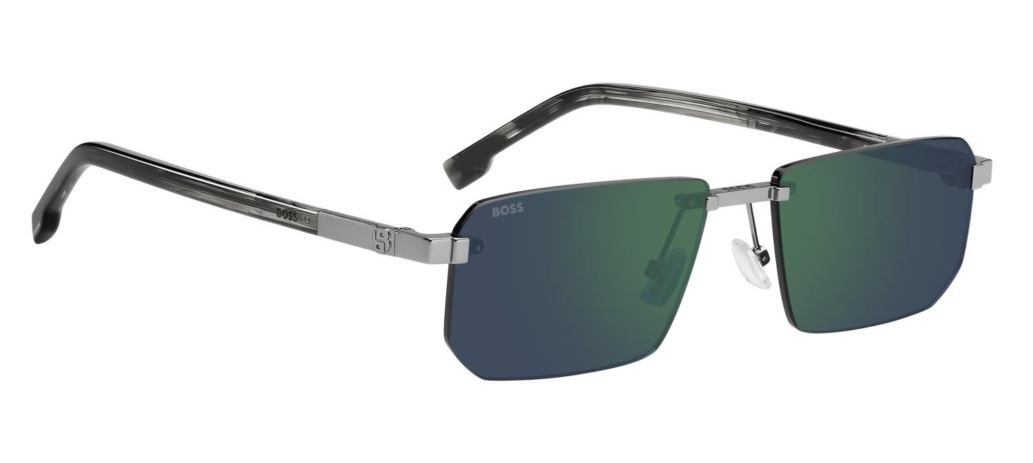 Sunglasses Hugo Boss 1918/S 208850 6LB MT color ruthenium shape rectangle lenses green mirror