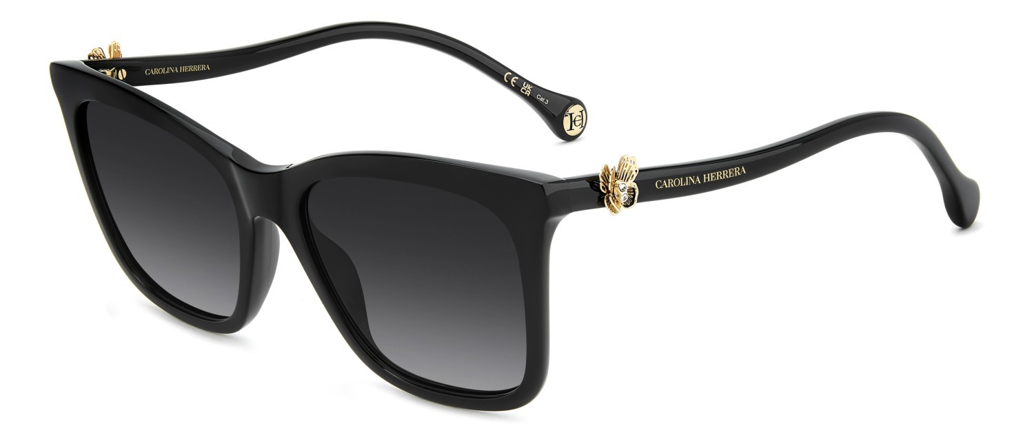 Sunglasses Carolina Herrera Her 0394/G 208864 807 9O color black shape rectangle lenses dark grey shaded