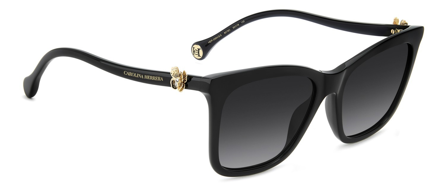 Sunglasses Carolina Herrera Her 0394/G 208864 807 9O color black shape rectangle lenses dark grey shaded