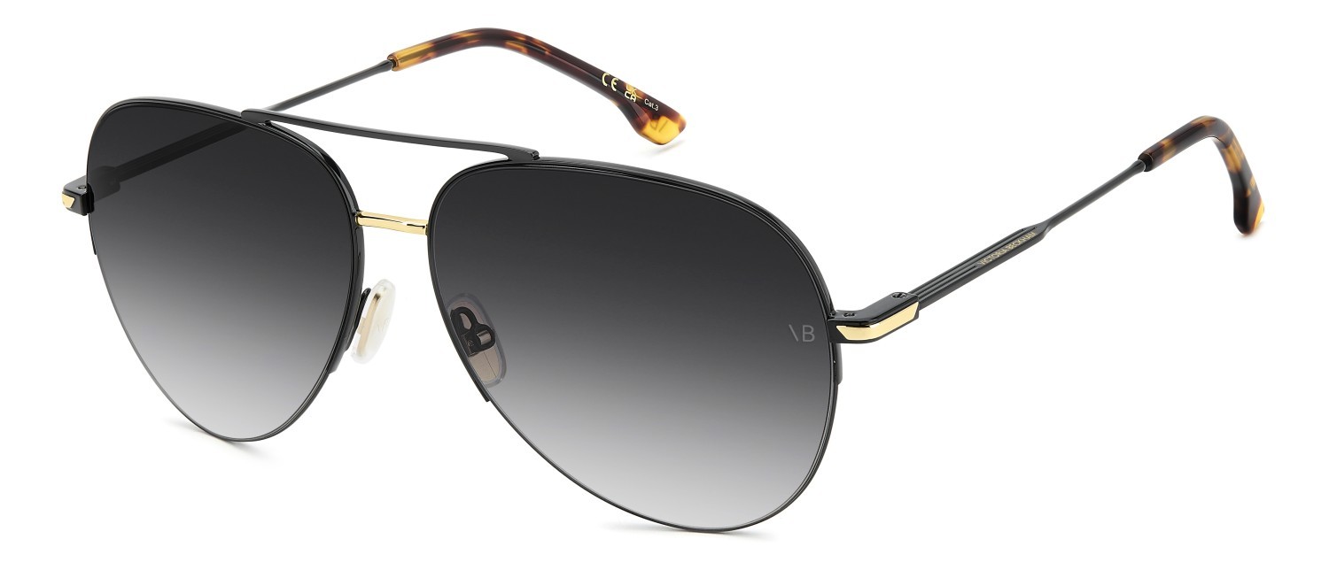 Sunglasses Victoria Beckham Vb 1000/S 208889 2M2 9O color black gold shape aviator lenses dark grey shaded