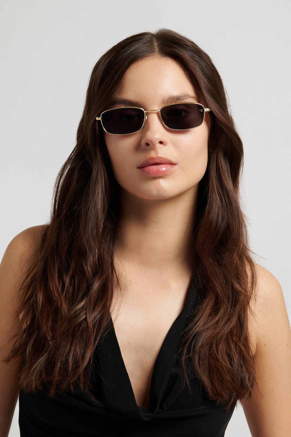 Sunglasses Victoria Beckham Vb 1001/S 208890 RHL IR color gold black 2 shape rectangle lenses grey