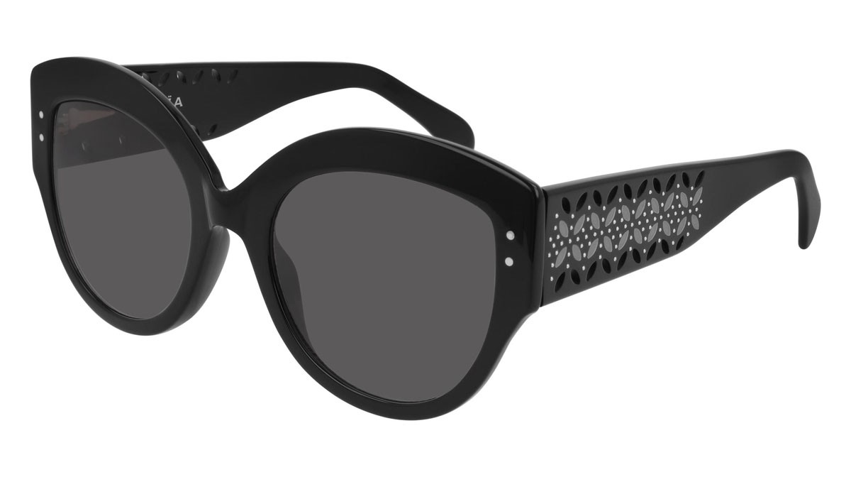 Sunglasses Azzedine Alaïa Pattern AA0040S-001 color black shape cat eye lenses grey