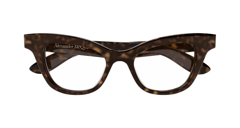 Eyeglasses Alexander McQueen AM0381O-002 color havana shape cat eye lenses trasparente