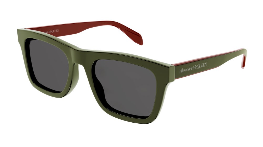 Sunglasses Alexander McQueen Casual Lines AM0301S-005 color green shape rectangle lenses grey