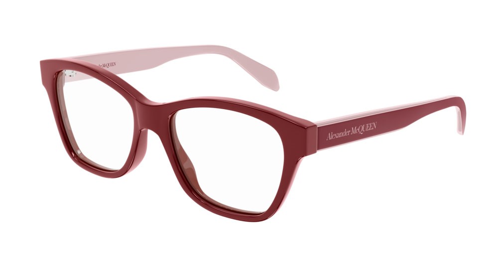 Eyeglasses Alexander McQueen Casual Lines AM0306O-005 color red shape rectangle lenses transparent