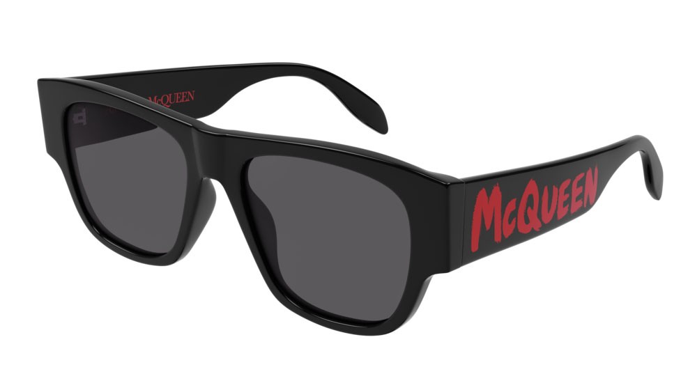 Sunglasses Alexander McQueen Casual Lines AM0328S-002 color black shape rectangle lenses grey