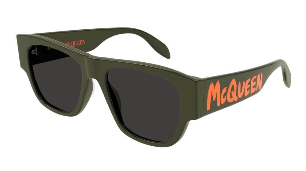 Sunglasses Alexander McQueen Casual Lines AM0328S-003 color green shape rectangle lenses grey