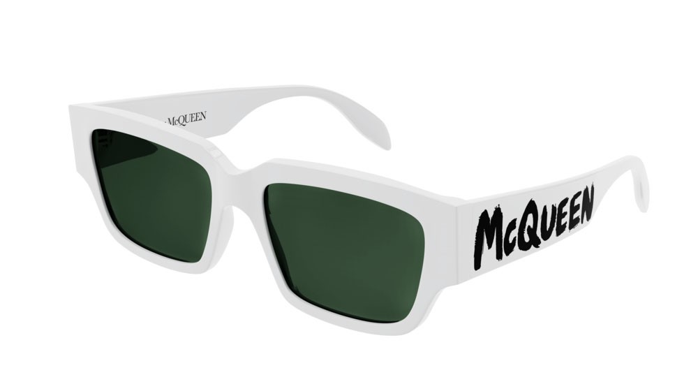 Sunglasses Alexander McQueen Casual Lines AM0329S-003 color white shape rectangle lenses green