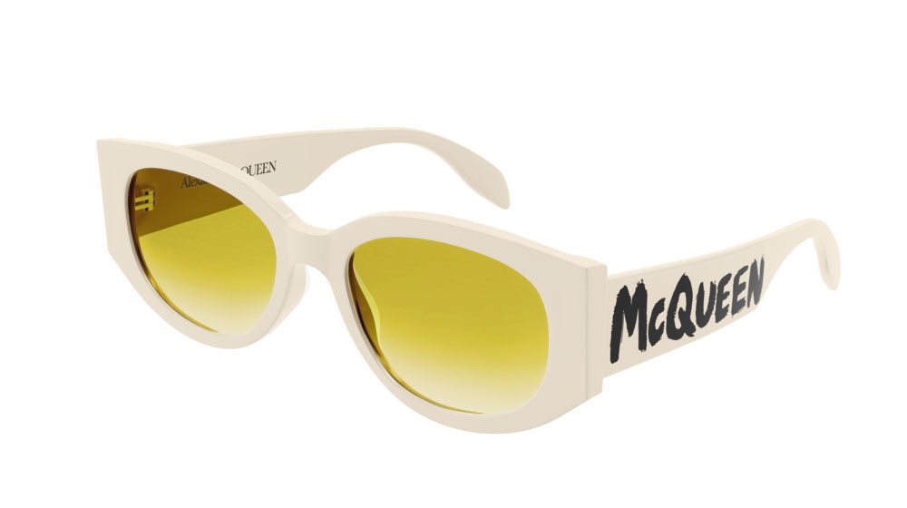 Sunglasses Alexander McQueen Casual Lines AM0330S-003 color white shape rectangle lenses yellow