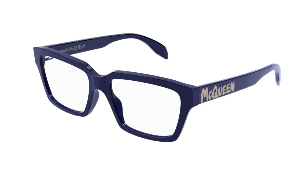 Eyeglasses Alexander McQueen Casual Lines AM0332O-004 color blue shape rectangle lenses transparent