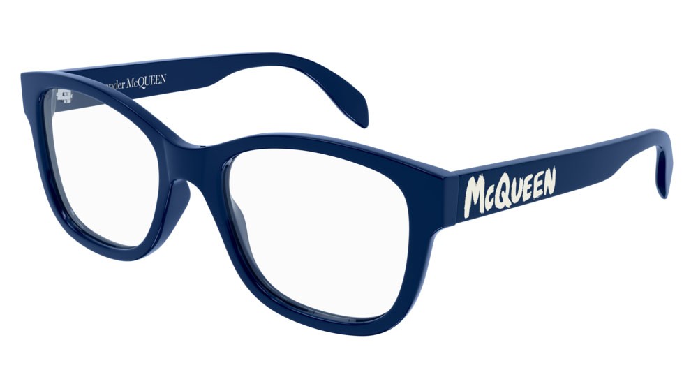 Eyeglasses Alexander McQueen Casual Lines AM0350O-004 color blue shape rectangle lenses transparent