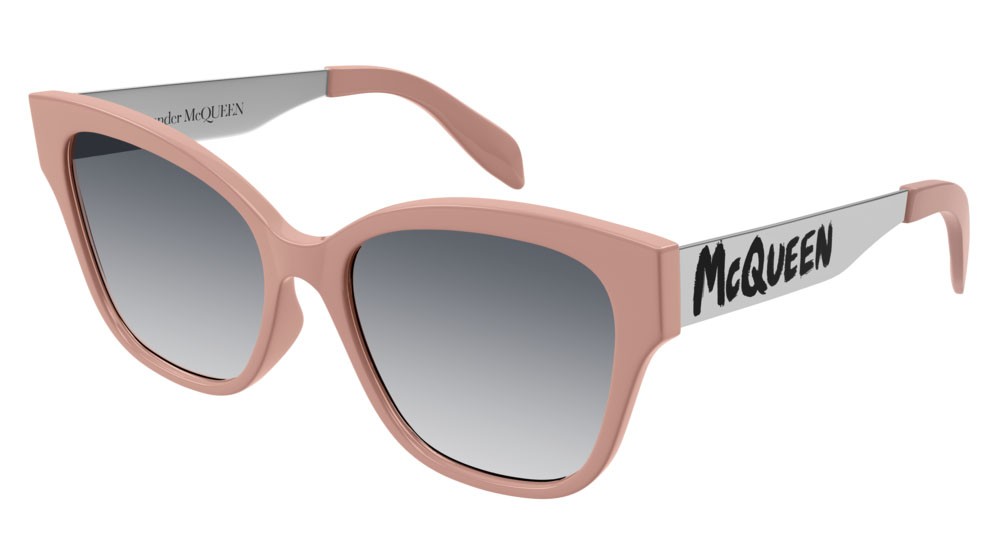 Sunglasses Alexander McQueen Casual Lines AM0353S-002 color silver shape cat eye lenses grey