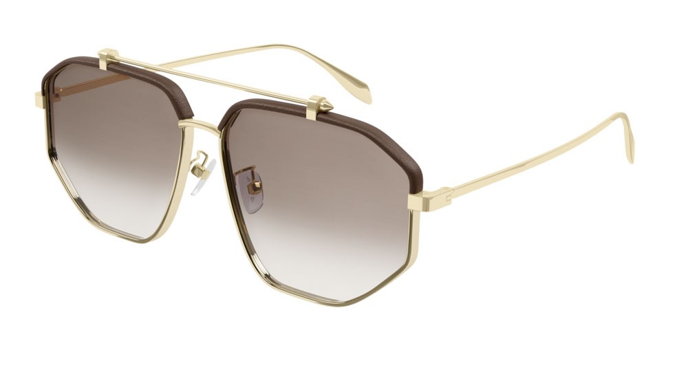 Sunglasses Alexander McQueen Icons AM0337S-002 color gold shape aviator lenses brown