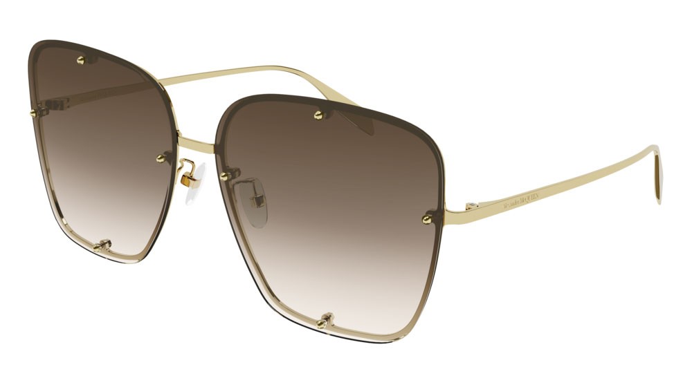 Sunglasses Alexander McQueen Icons AM0364S-002 color gold shape rectangle lenses brown