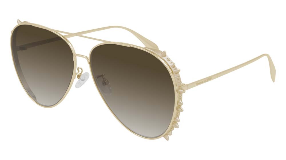Sunglasses Alexander McQueen Rebellion AM0308S-002 color gold shape aviator lenses brown