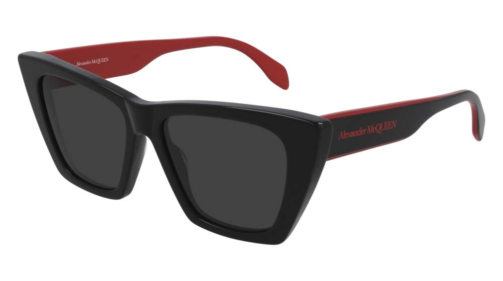 Sunglasses Alexander McQueen Romance AM0299S-003 color black shape cat eye lenses grey