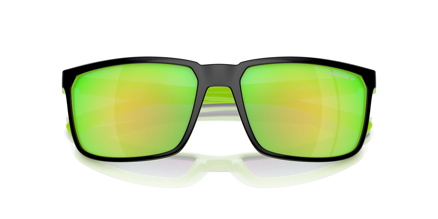 Sonnenbrillen Arnette Stripe AN 4251 (29421I) farbe black/fluo green form rechteckig gläser polarizzata grigio scuro specchiato verde