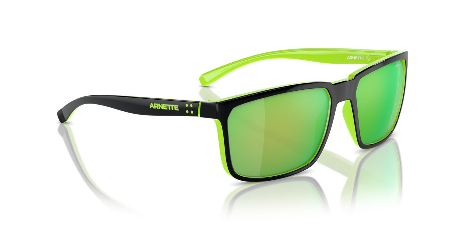 Sonnenbrillen Arnette Stripe AN 4251 (29421I) farbe black/fluo green form rechteckig gläser polarizzata grigio scuro specchiato verde