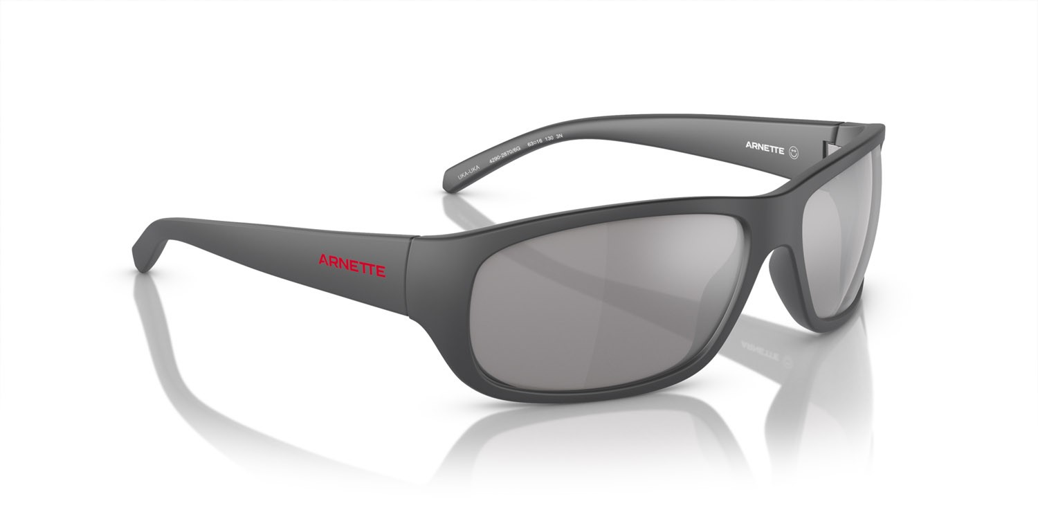 Sonnenbrillen Arnette Uka-uka AN 4290 (28706G) farbe matte medium grey form rechteckig gläser grigio chiaro specchiato argento 80