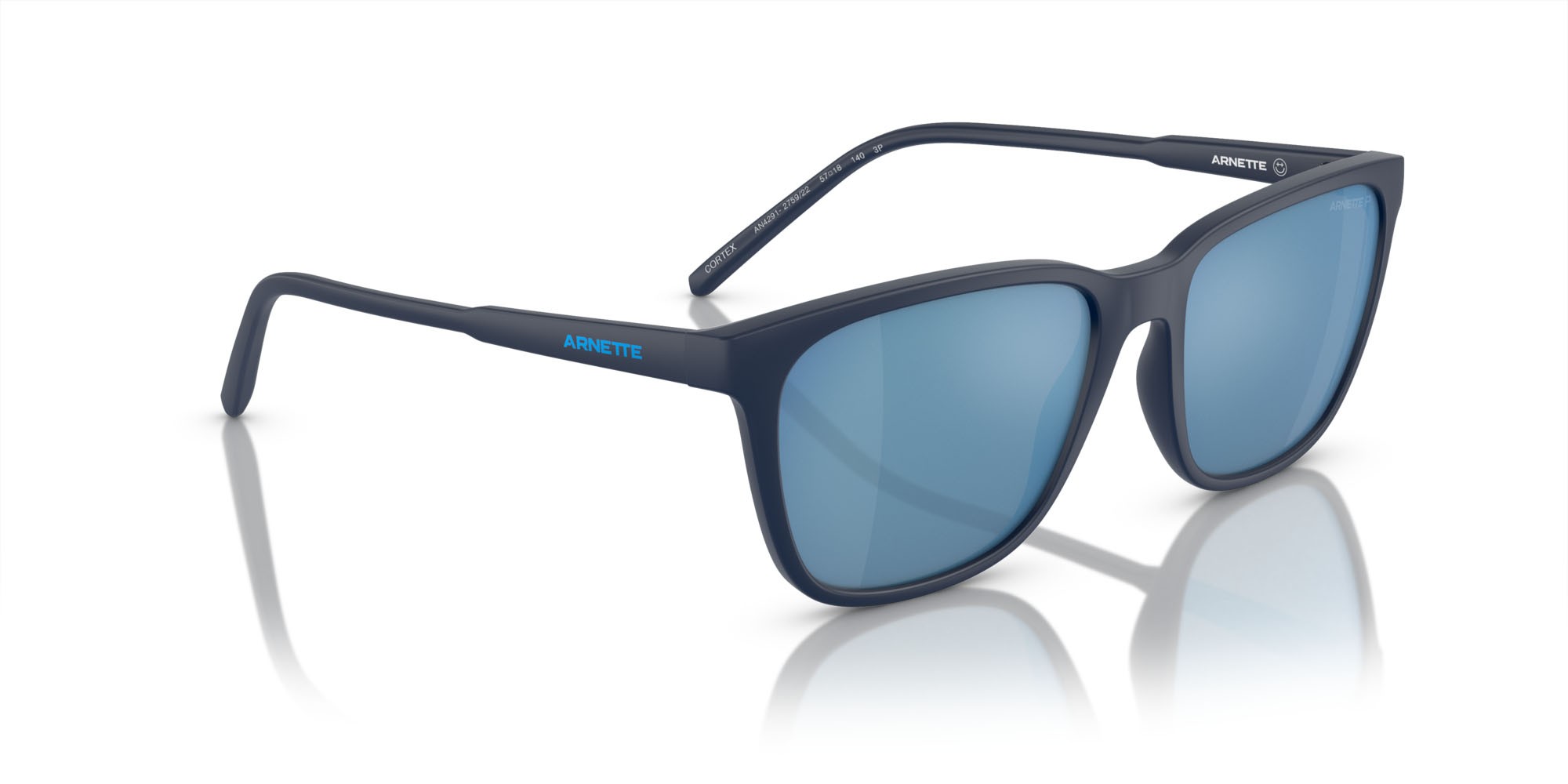 Sonnenbrillen Arnette Cortex AN 4291 (275922) farbe blu scuro opaco form quadratisch gläser celeste acqua specchiato grigio scuro, polarizzata