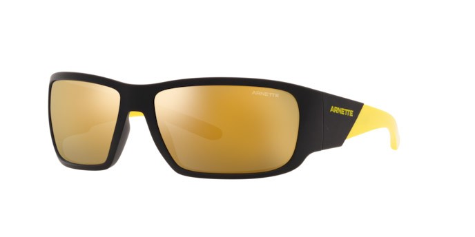 Sonnenbrillen Arnette Snap II AN 4297 (28085A) farbe matte black form rechteckig gläser mirror yellow gold