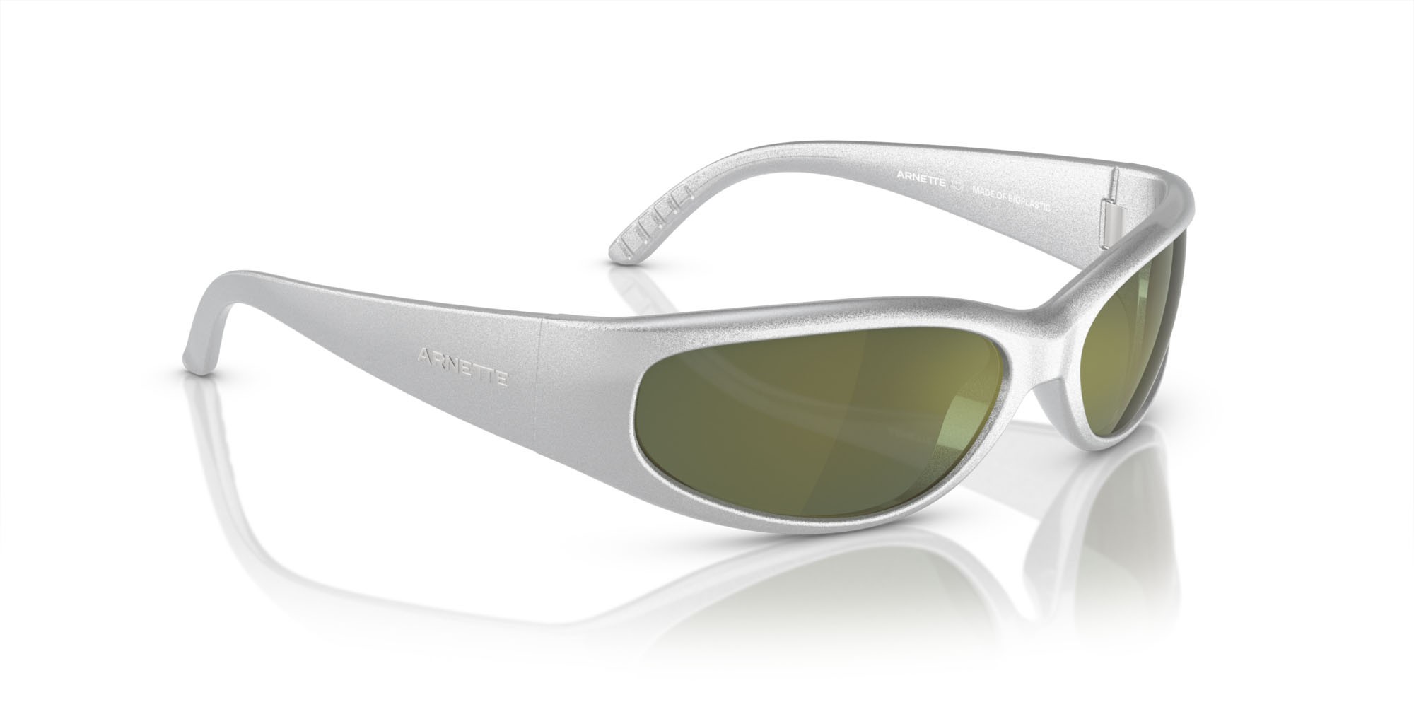 Sonnenbrillen Arnette Catfish AN 4302 (28676R) farbe argento metallizzato form oval gläser verde scuro specchiato petrolio