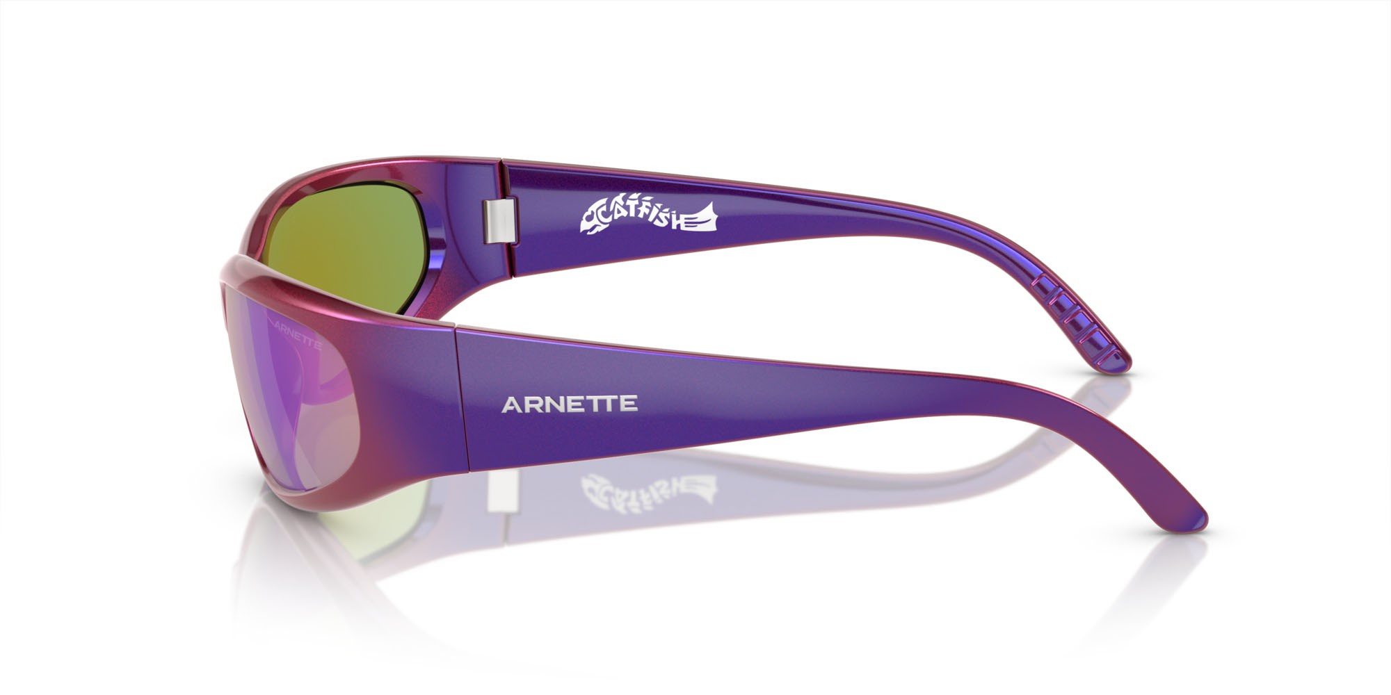 Sonnenbrillen Arnette Catfish AN 4302 (29084V) farbe blu iridescente/viola form oval gläser viola specchiato grigio