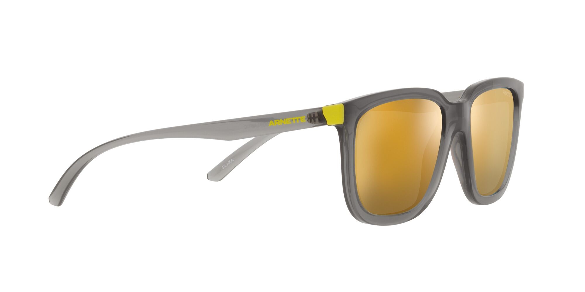 Sonnenbrillen Arnette Plaka AN 4306 (28275A) farbe grigio trasparente form quadratisch gläser giallo specchiato oro