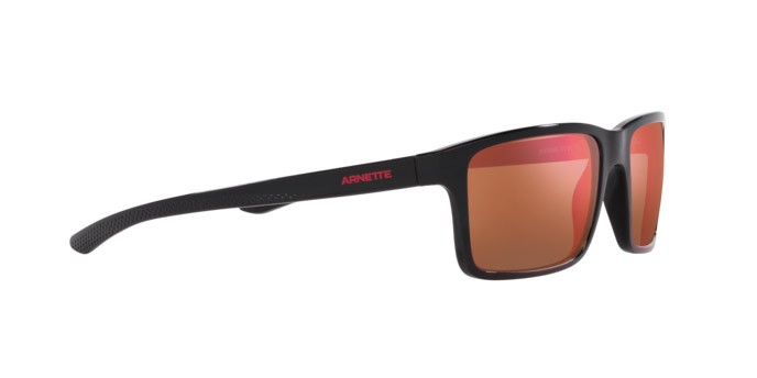 Sunglasses Arnette Mwamba AN 4322 (27536Q) color nero shape rectangle lenses arancione specchiato grigio / giallo