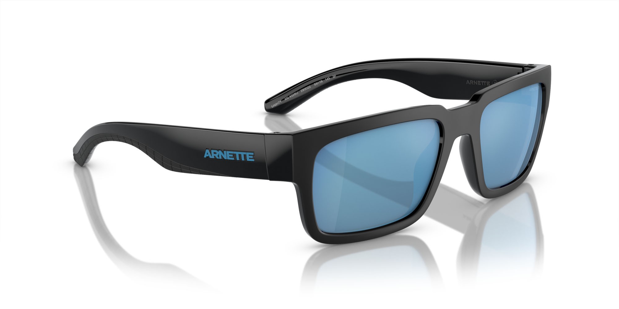 Sonnenbrillen Arnette Samhty AN 4326U (290022) farbe nero riciclato form aviator gläser celeste acqua specchiato grigio scuro, polarizzata