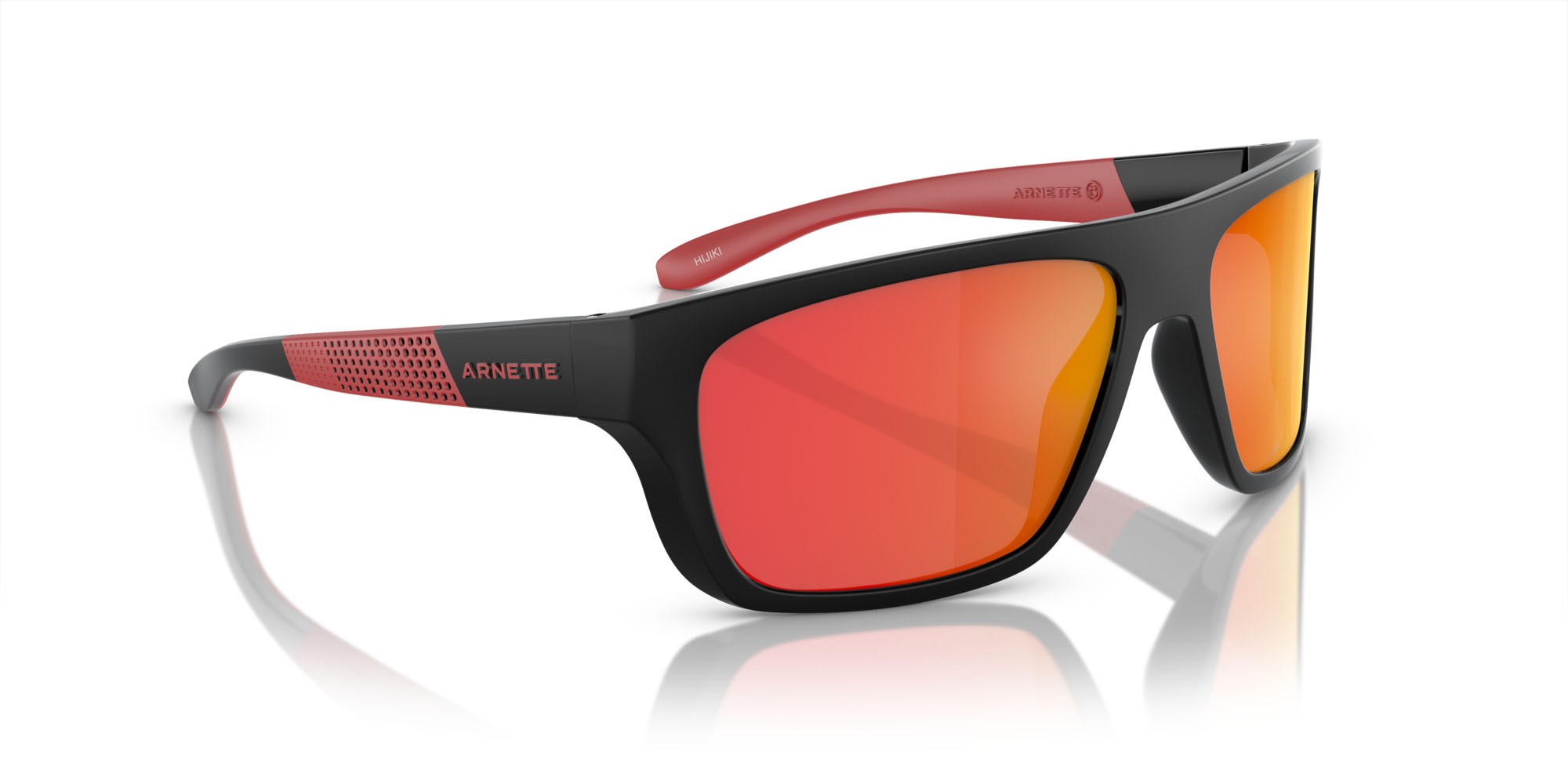 Occhiali da sole Arnette Hijiki AN 4330 (27536Q) colore nero forma quadrato lenti rosso specchiato grigio scuro/giallo