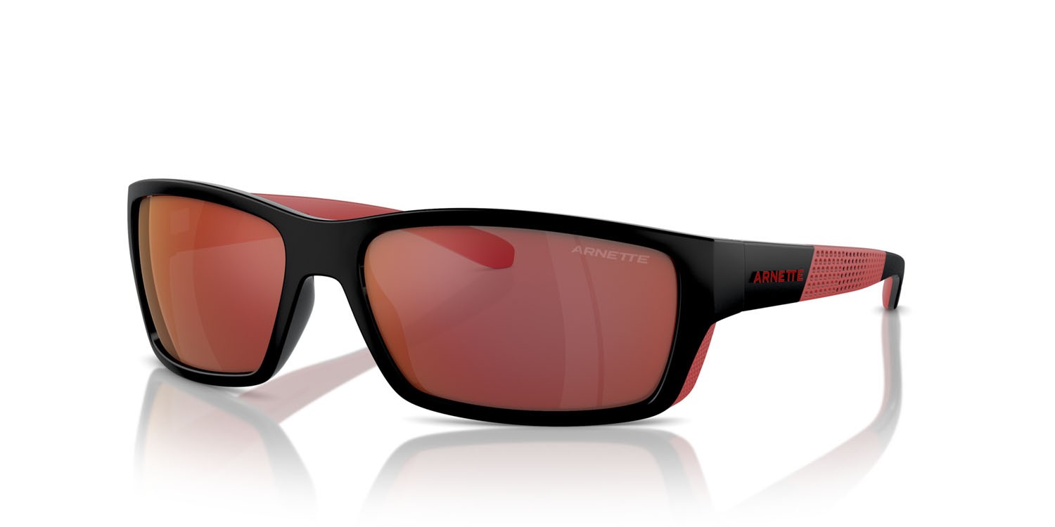 Sonnenbrillen Arnette Frambuesa AN 4336 (27536Q) farbe black/red matte/shiny form rechteckig gläser arancione specchiato grigio / giallo