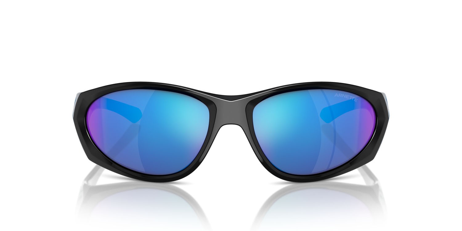 Sonnenbrillen Arnette Ilum 2.0 AN 4342 (295925) farbe black/blue flames form rechteckig gläser verde chiaro specchiato blu