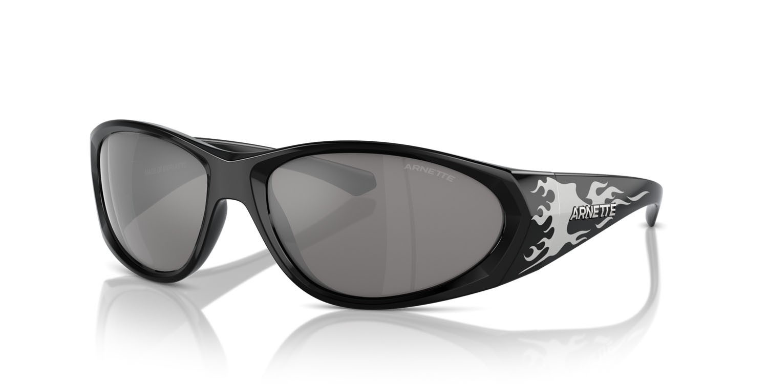 Sonnenbrillen Arnette Ilum 2.0 AN 4342 (29606G) farbe black/silver flames form rechteckig gläser grigio chiaro specchiato argento 80