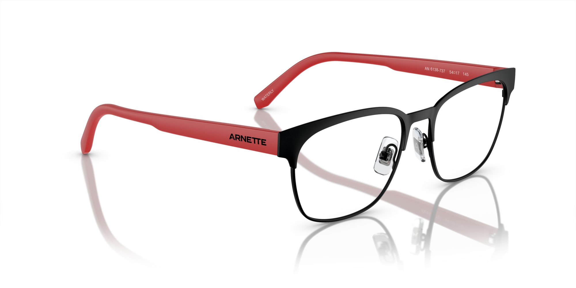 Occhiali da vista Arnette Waterly AN 6138 (737) colore nero opaco forma quadrato lenti lente demo