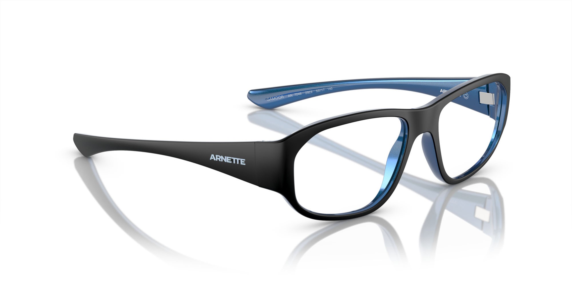 Brillen Arnette Gamoor AN 7245 (2923) farbe nero opaco/blu allumina form quadratisch gläser lente demo