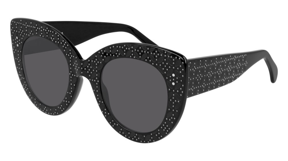 Sunglasses Azzedine Alaïa Pattern AA0042S-001 color black shape cat eye lenses grey