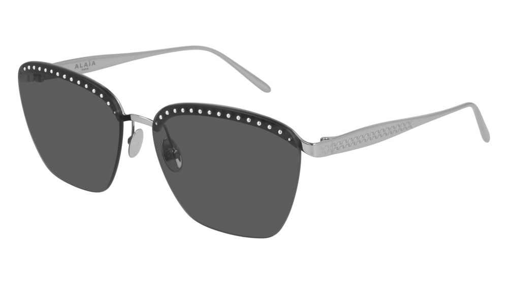 Sunglasses Azzedine Alaïa Studs AA0039S-001 color black shape rectangle lenses grey