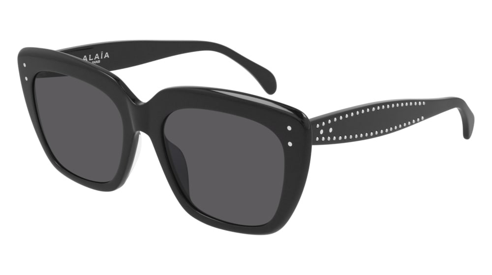 Sunglasses Azzedine Alaïa Studs AA0050S-001 color black shape rectangle lenses grey