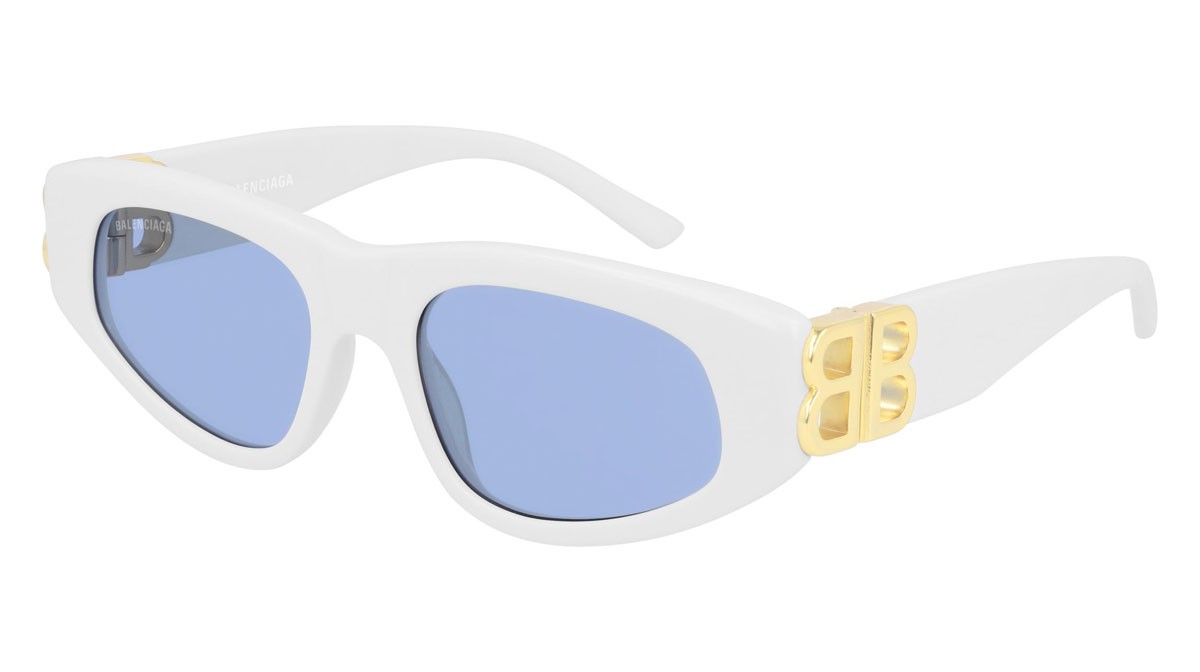 Sunglasses Balenciaga Everyday BB0095S-004 color gold shape cat eye lenses light blue