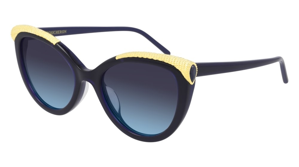 Sunglasses Boucheron Serpent Bohème BC0116S-002 color blue shape cat eye lenses blue