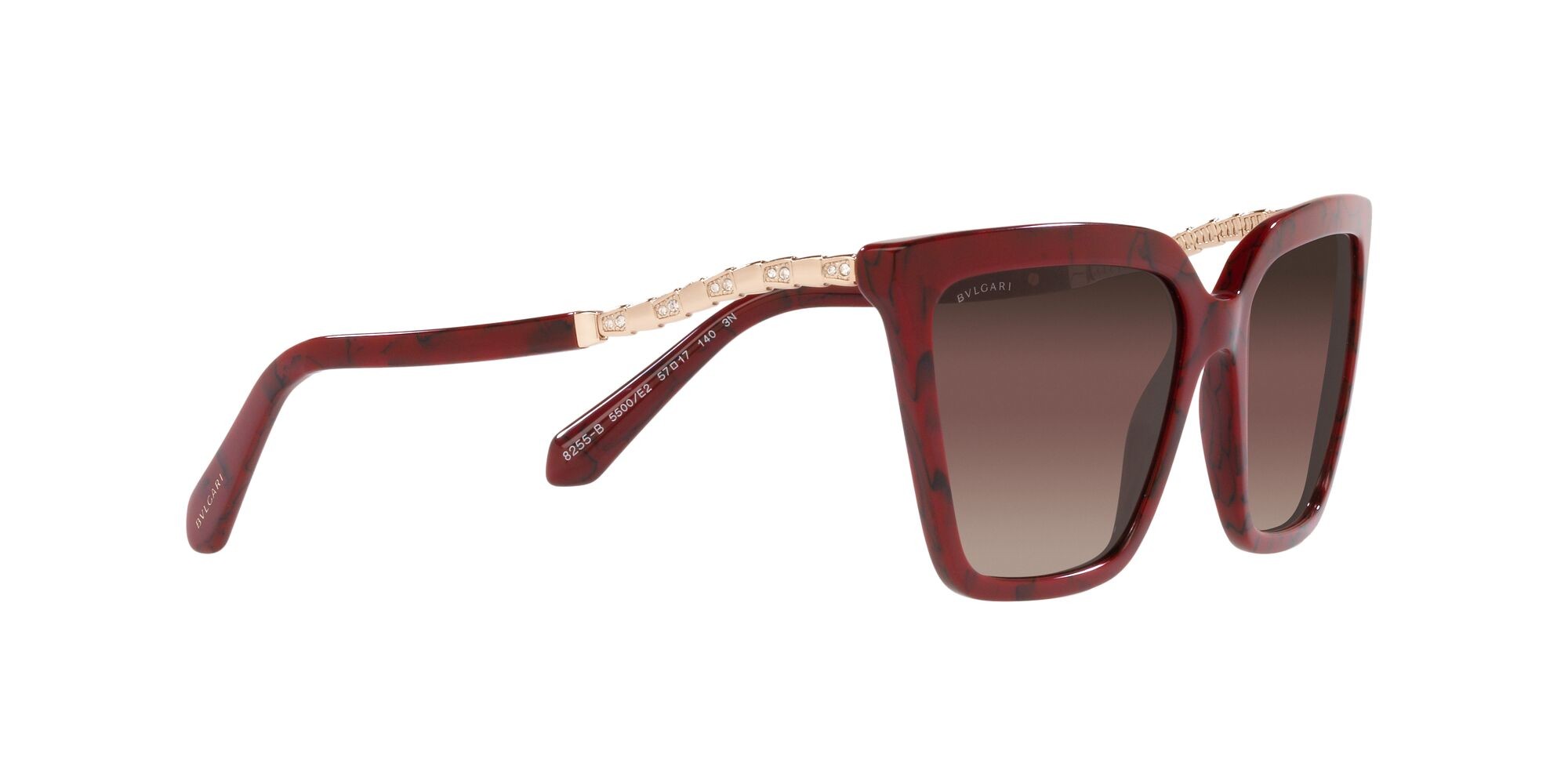 Sonnenbrillen Bulgari BV 8255B (5500E2) farbe rosso form cat-eye gläser brown grad purple grad black